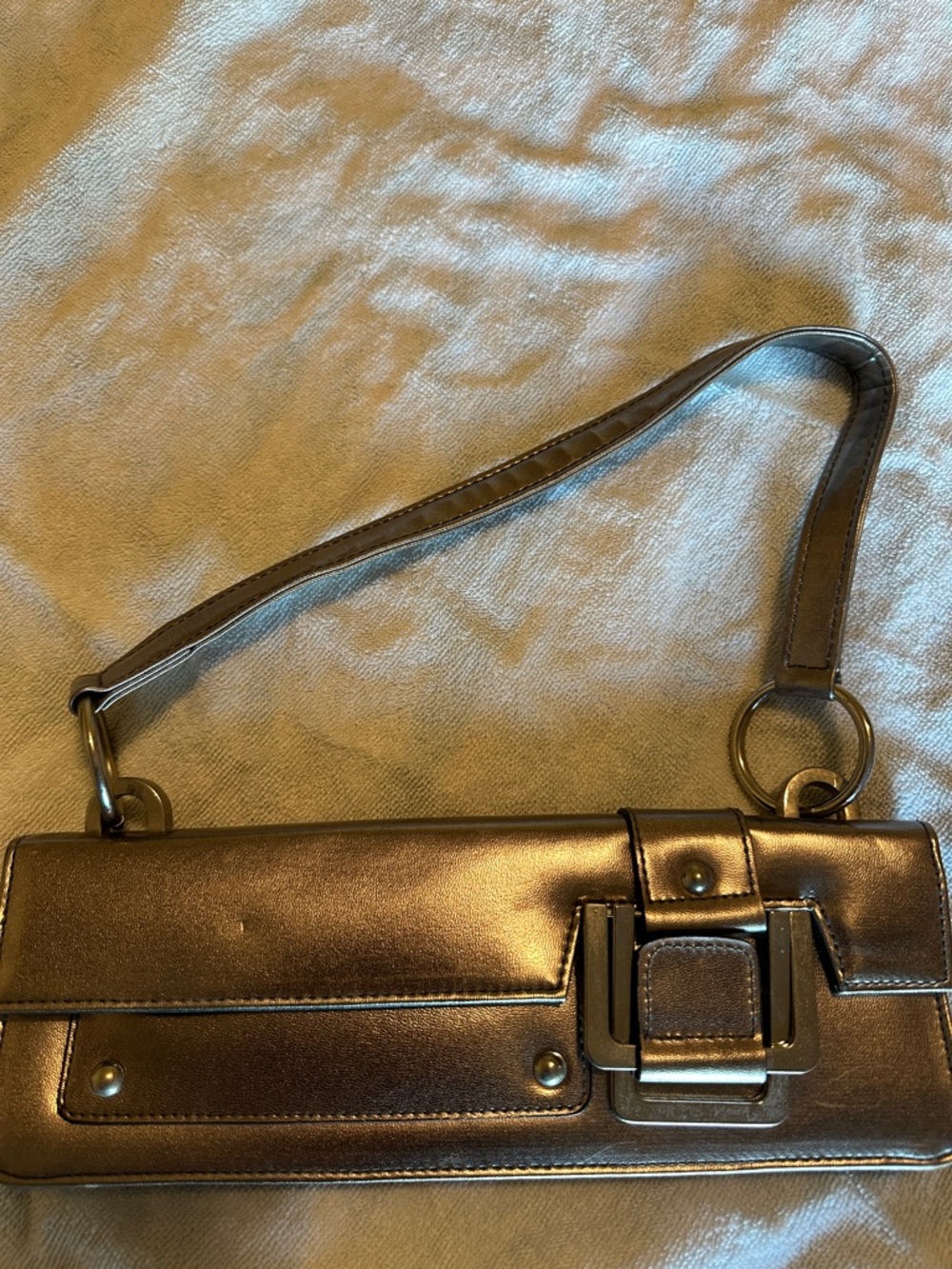 Arcadia Metallic Bronze Clutch with Buckle Detail